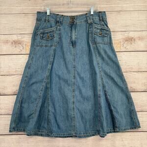 Vintage Y2K Faded Glory Originals 6 Pocket Denim Midi Skirt Womens 16 Blue